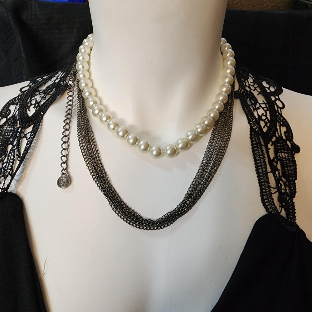Simply Vera Vera Wang Layered Statement Necklace With Faux Pearls and Chains